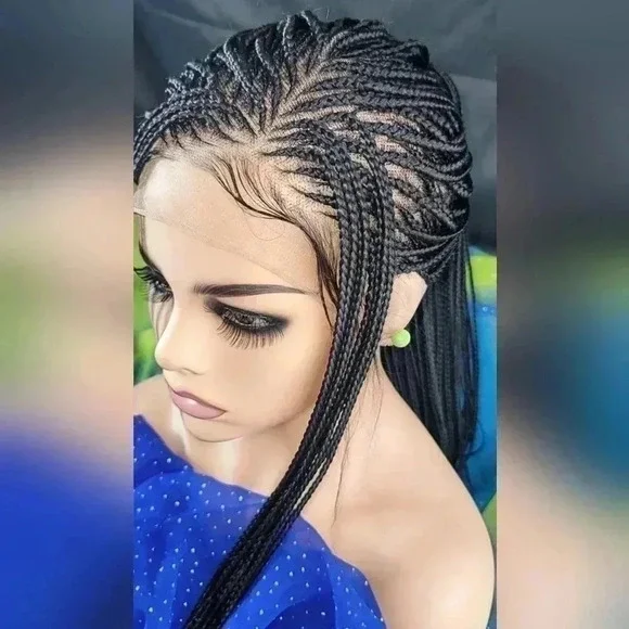 ๐ Braided full Lace Wig: African-Inspired, Black wig Human-Synthetic, "YARA" - Picture 9 of 16